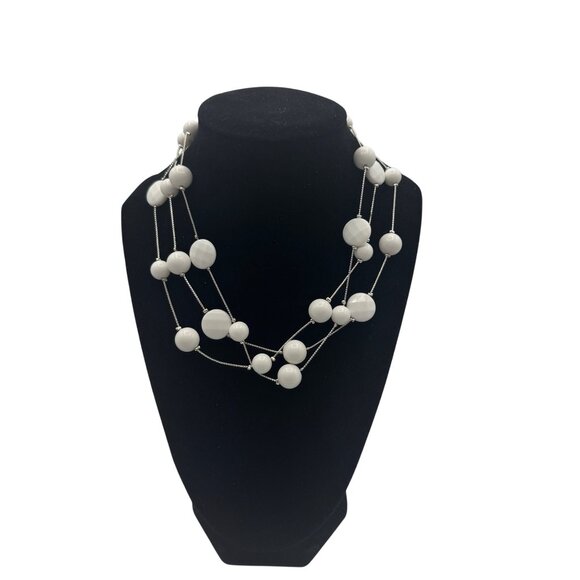 Elegant Multi-Strand White Beaded Necklace With Adjustable Silver Chain - Picture 2 of 4